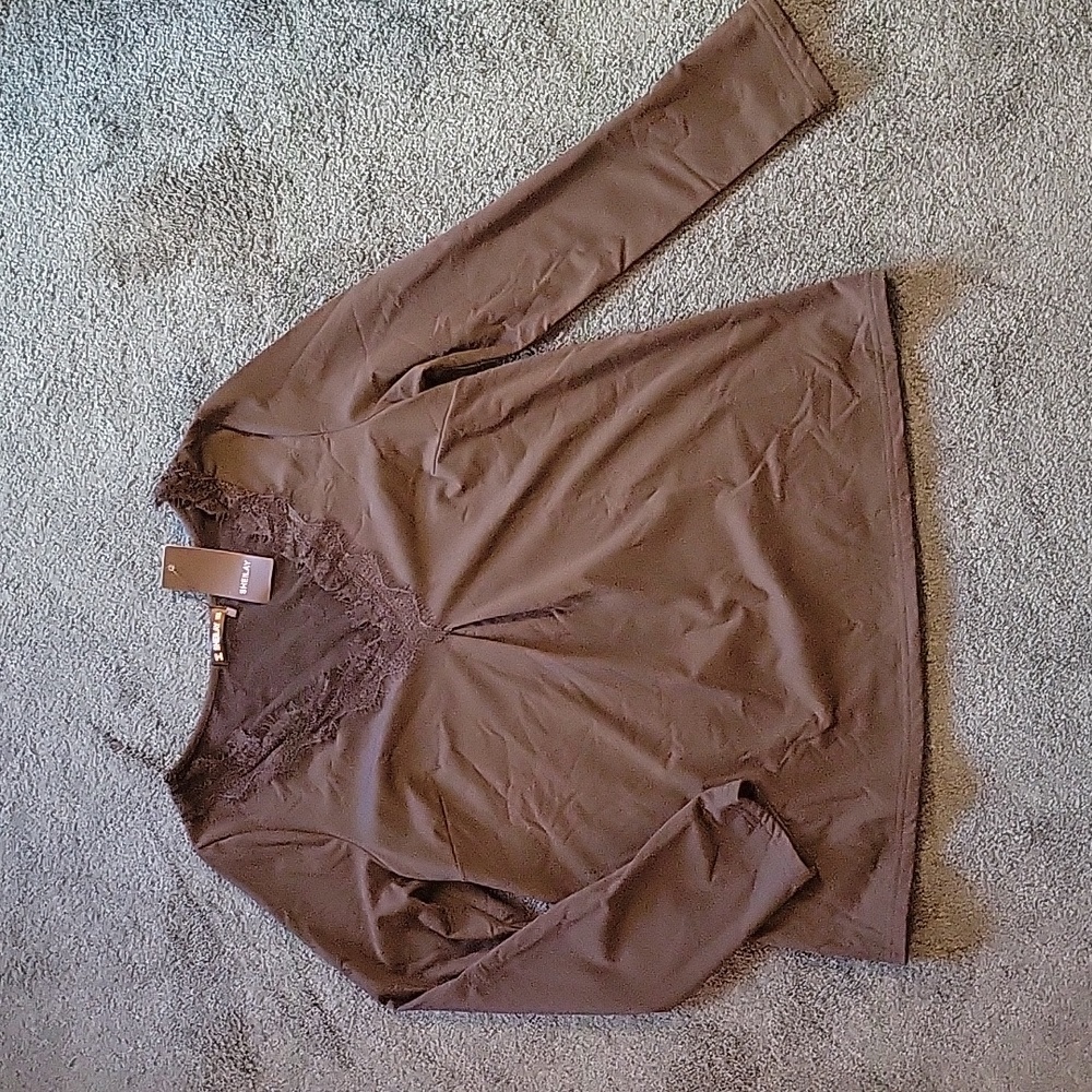 NWT Long sleeve lace trimmed top